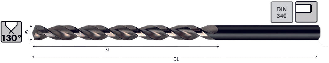 Spiralbohrer DIN 340 HSS-E Typ FN mit weiten Spannuten (1,00-12,00)