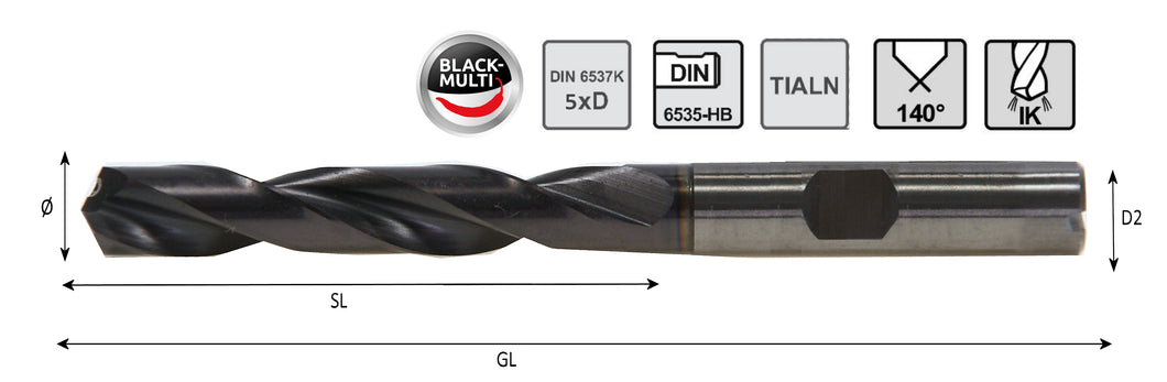 VHM Bohrer DIN6537 5xD IK (1mm - 10,9mm)